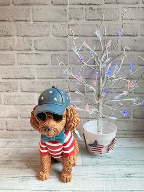 MARTHA STEWART Patriotic Dog Statue With Hat & Sunglasses